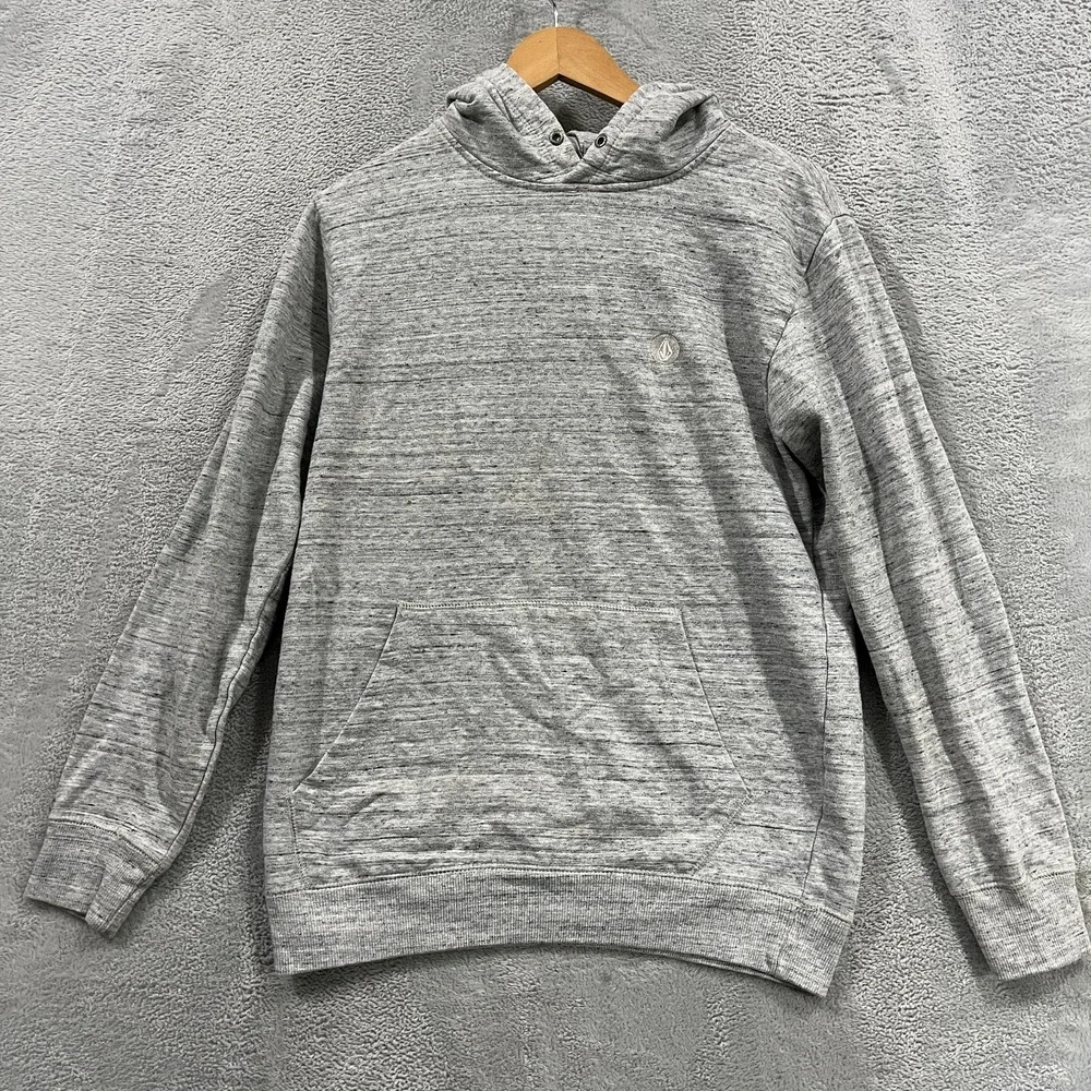 Volcom Pullover Hoodie Mens Small Gray Fleece Lined Long Sleeve Kangaroo Pocket